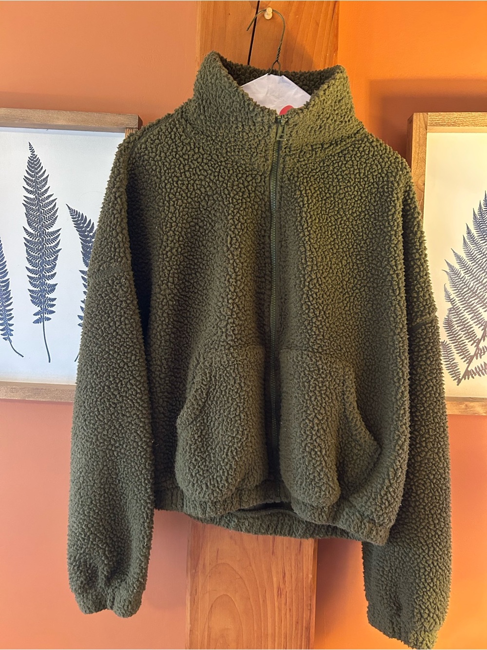 Old Navy Olive Green Teddy Sherpa Zip Jacket